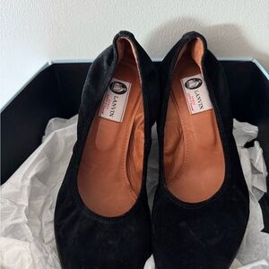 Lanvin Black Suede Ballerine Wedge (Size 40 1/2)